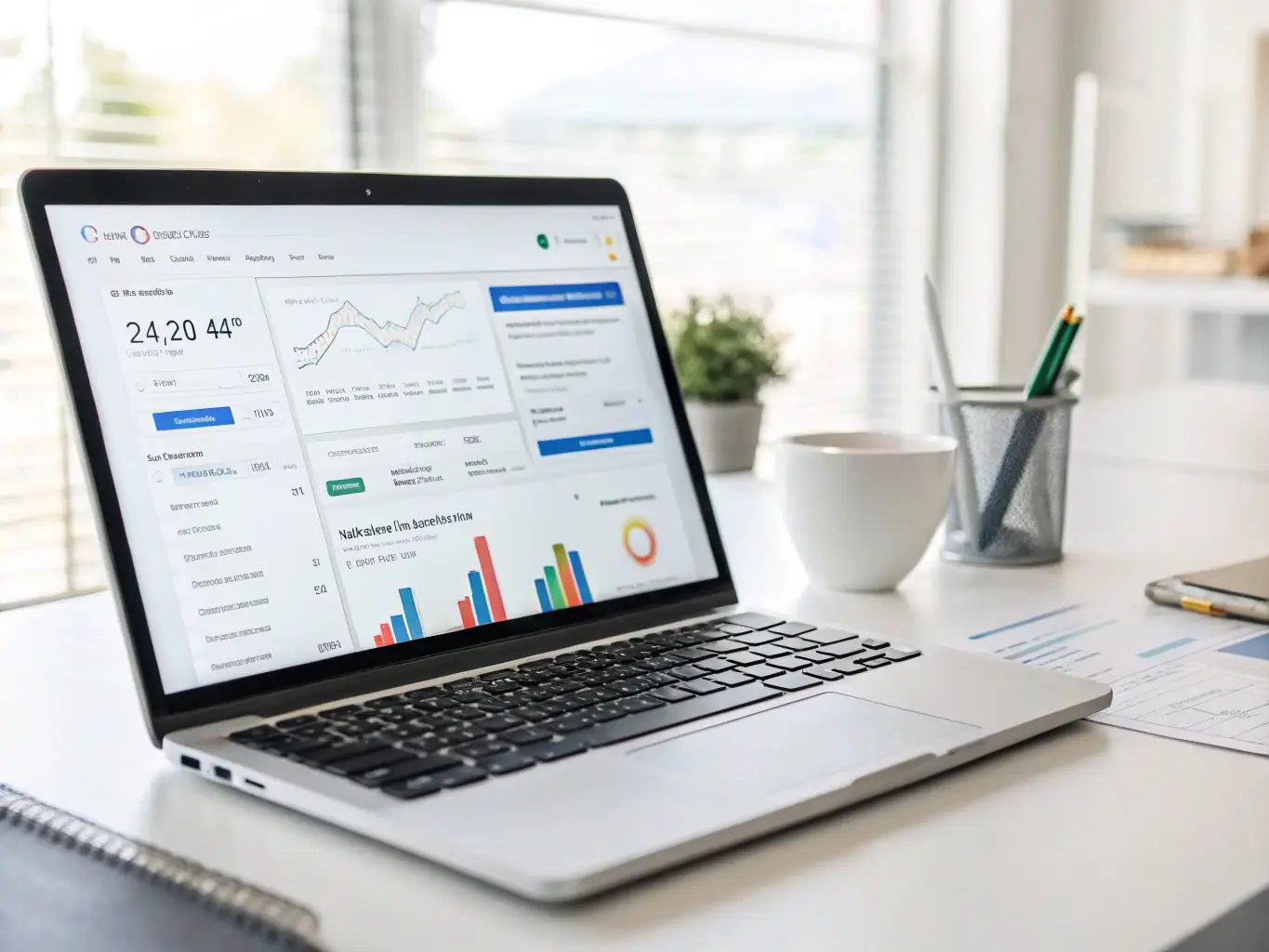 An image of a computer screen displaying a Google Ads dashboard with campaign metrics, representing Webhook's expertise in PPC advertising.