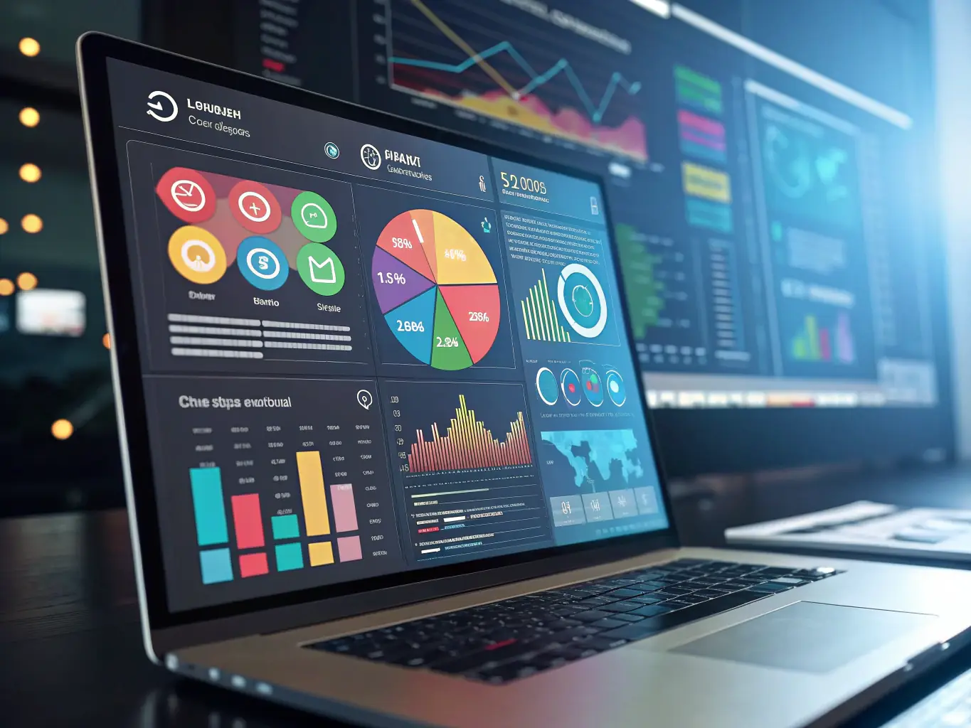 An image showing a graph with rising search rankings and a laptop displaying SEO analytics, symbolizing the effectiveness of Webhook's SEO services.